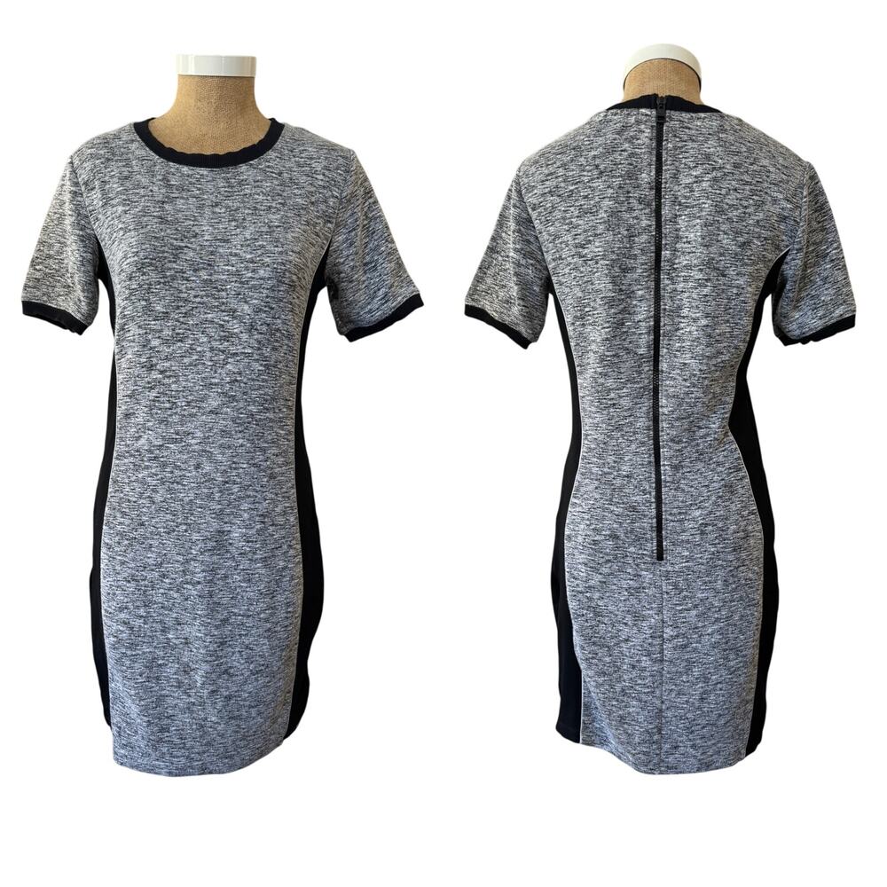 Calvin Klein Jeans Gray Black Knit Shift Dress Small Bodycon Career Office EUC